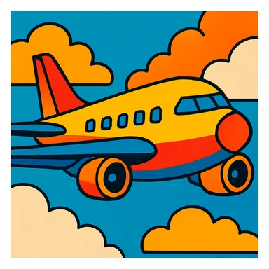 vibrant toon-style airplane, bold and colorful sticker