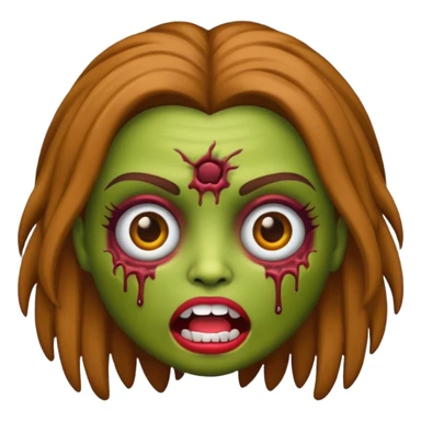 faça uma boneca zumbi estilo emoji do iphone com cabelo cacheado castanho e olhos castanhos sticker