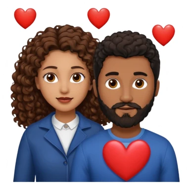 pareja de Mujer morena rizada cabello largo castaño ojos oscuros y hombre blanco con cabello negro corto con barba y ojos marron alrededor de la pareja corazones sticker