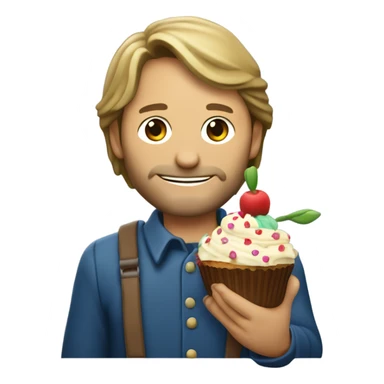 Viggo Mortenson holding a bunch of flowers and a cupcake with a birthday candle in it sticker