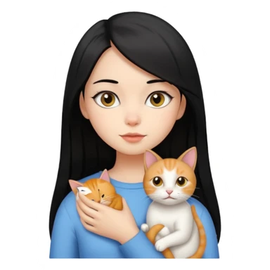 Chica con cabello negro lacio con un gato  sticker