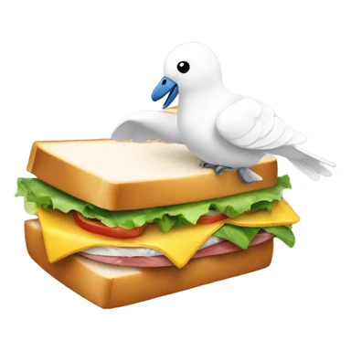 A sandwich with a bite out of it, being carried by a white dove. sticker