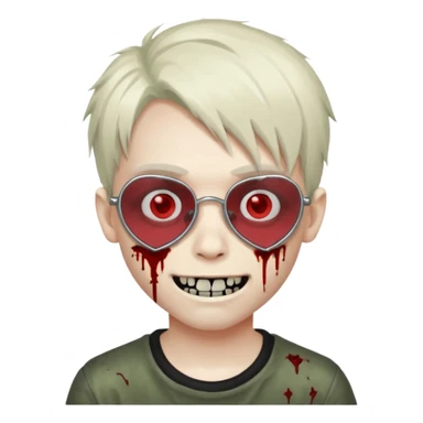 Zombie emo boy, chrome heart glasses and a scary smile, scars and blood under eyes sticker