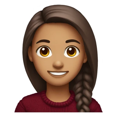Girl with maroon sweater long brown hair brown eyes and smiling sticker