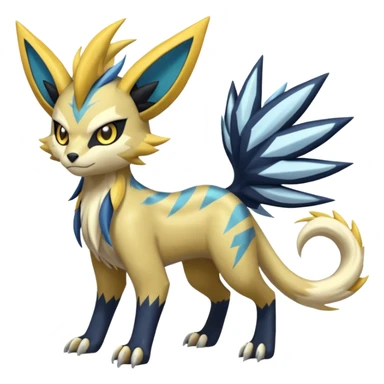 Feral Scaly Striking Slaying Badass Evil Handsome Lightning-patterned Zig-zagged buzzy fuzzy Meloetta-Renamon-Zeraora-Luxray-Cobalion-Absol-Vernid-fusion-hybrid-creature, full body  sticker