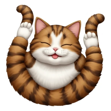 dark brown tabby and white cat in funny positions upside down with eyes closed sticker