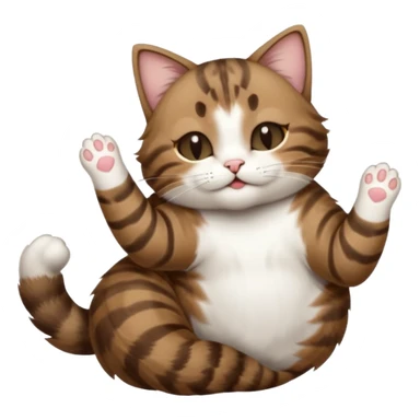 dark brown tabby and white cat in funny positions upside down with eyes closed sticker