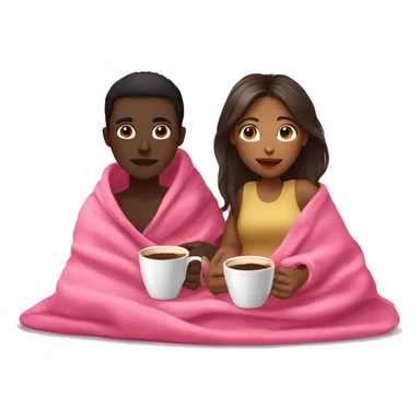 Brown SKIN GIRL AND dark SKIN BOY inside a pink blanket sipping coffee sticker