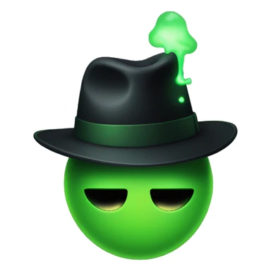 flushed with a green glowing face, wearing a black fedora hat sticker