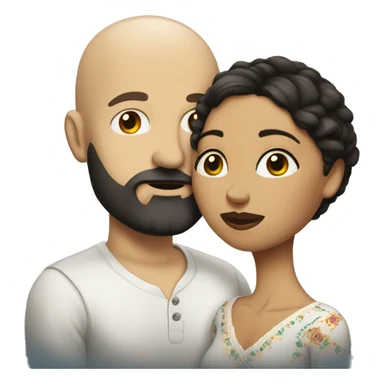White (bald man) with (dark beard) kissing short Mexican woman with (long dark wavy hair) sticker