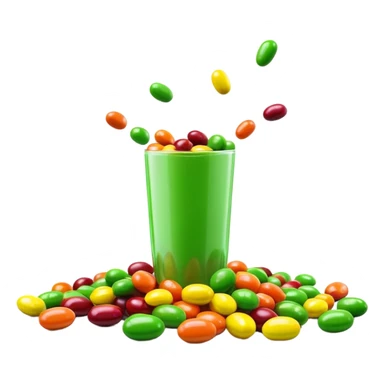 minimalist colorful Skittles candy pack with green candies spilling out sticker