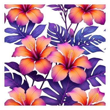 Iridescent tropical exotic beautiful pretty Purple pink and orange gradient hibiscuses sunset sunrise full scenery aesthetic deco sticker