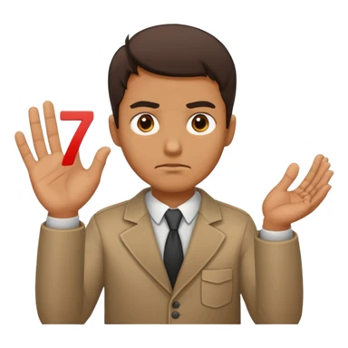 man frowning holding up numbers 6 in left hand and 7 in right hand sticker