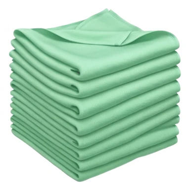 stack of soft square cloths with slightly textured fuzzy surfaces and cleanly folded edges pastel green color light neatly layered no spray dirt or extras soft lighting subtle shadows emoji scale sticker