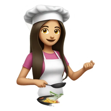 Brunette long straight hair girl making dinner in a cook hat sticker
