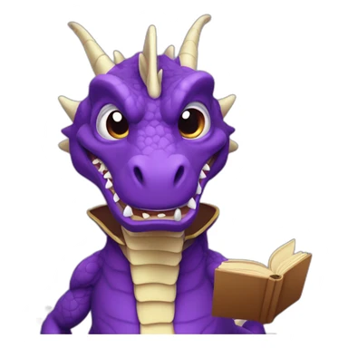 purple dragon head holding book with "RIP" title sticker