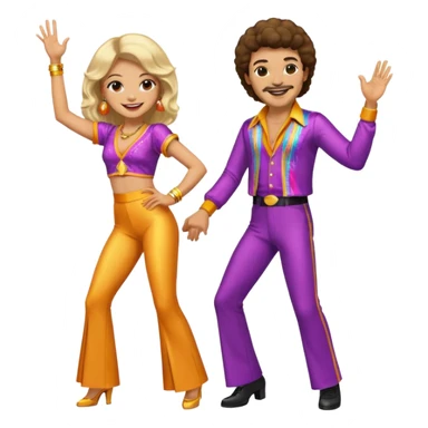 hombre y mujer bailando con ropa de disco de los 70s sticker