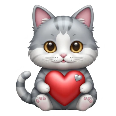 A cute cat holding a metallic hear sticker