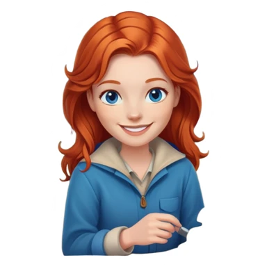 Happy Redhead woman with blue eyes beside campfire sticker