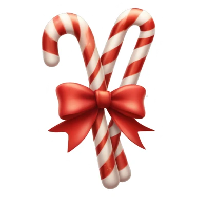 Two red and white candy canes facing opposite directions cross-crossing with a big red bow and some holly in the center sticker