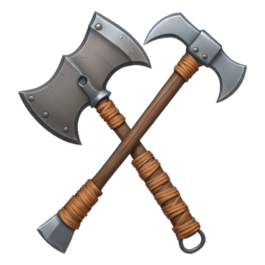 barbarian axe object icon, huge double-bladed axe, rough metal, wooden handle, leather wraps, fantasy style, 3D cartoon, mobile game icon style, centered, clean background, soft shadow, no text, no watermark
 sticker