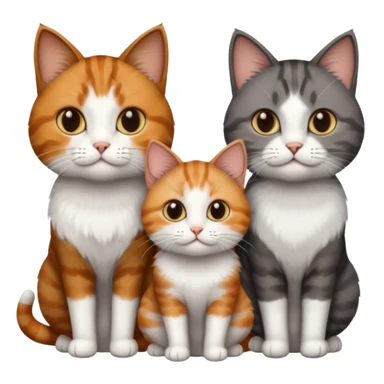3 different coloured tiny short haired cats, including a dark brown tabby and white cat, and a dark grey and white and a ginger and white sticker