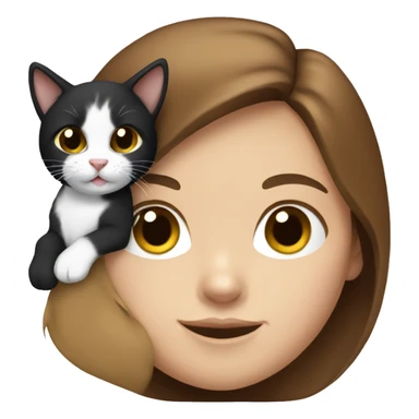 brown haired girl holding black and white cat sticker