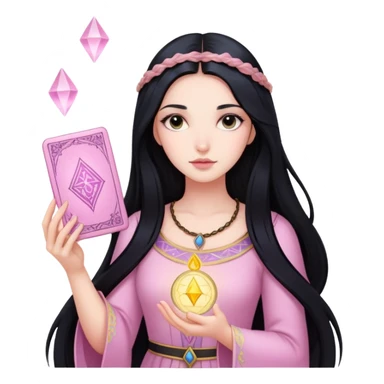 long black hair girl with light pink tarot cards sticker