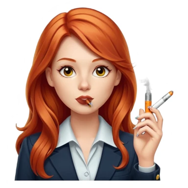 long hair red head office girl, smoking electric ciggarette sticker