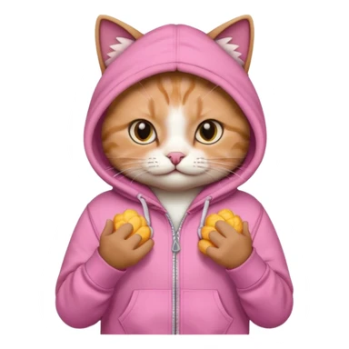 A cat wearing a pink palm puff hoodie sticker