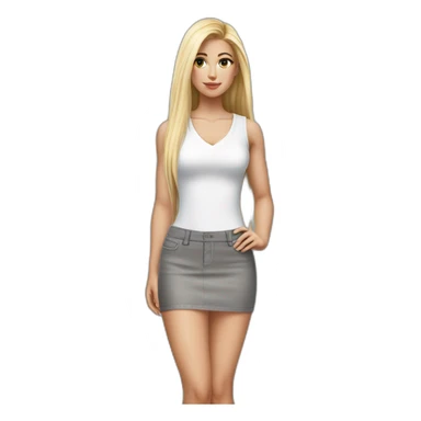 hyperrealistic caucasian blonde, long straight hair, white deep v-neck crop tanktop, gray tight mini skirt sticker