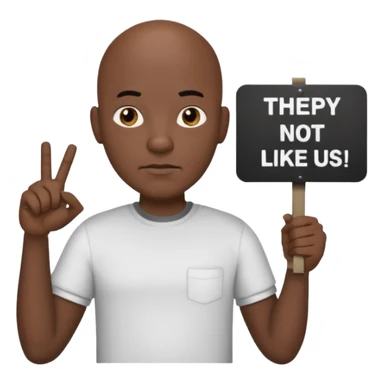 Bald black cartoon man with  “They Not Like Us” on his shirt holding a sign that says Bando sticker