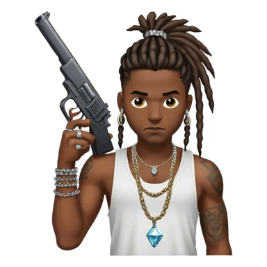 african-american race pig with dreads looking gangster with gun and tank top, with diamond blinging chain, with tattoos sticker