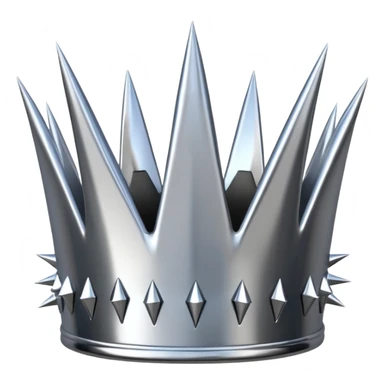 A spiked crown emoji made of silver chrome, sharp yet rounded metallic spikes, glossy reflections, aggressive luxury swag aesthetic, iOS emoji style, centered, clean white background sticker