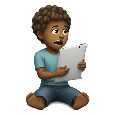 child holding a tablet having a tantrum sticker