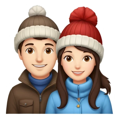 happy brunette man and woman in winter hats sticker