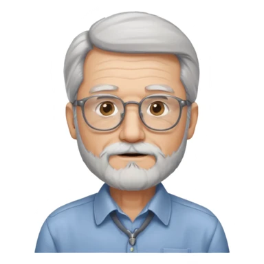 old man with long hair and beard wearing glasses with shirt sticker