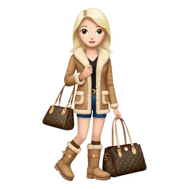 Woman standing with a luxury LV handbag wearing UGG boots.  sticker
