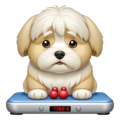 Fat white havanese dog frowning on a scale  sticker