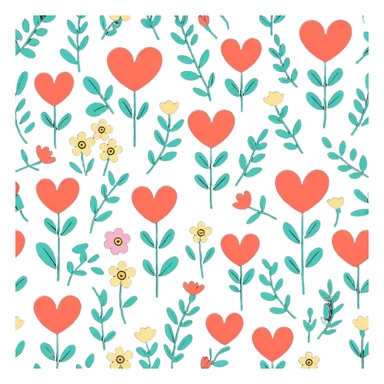 Mother's Day sticker, heart and flowers, cheerful, cartoon style sticker