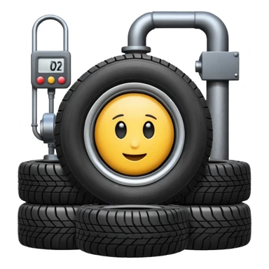please draw me a emoji of tire - inside the manufacturing factory - getting inspected by machine sticker