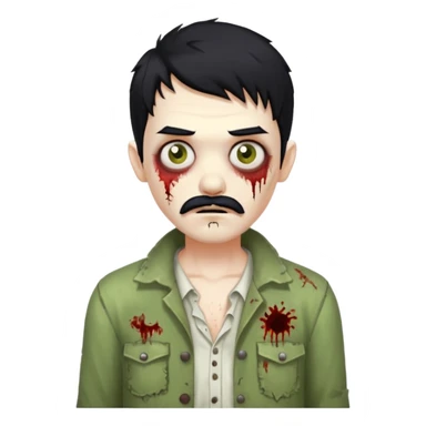 young zombie with black hair and white mustache sticker