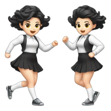 full-body-caucasian-curvy-beauty-jumping-short-black-skirt-back-and-front-views-strong-wind-knickers-long-white-socks sticker