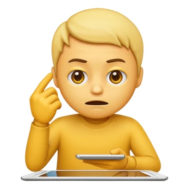 emoji holding and drawing on tablet, looking down at screen in frustration sticker