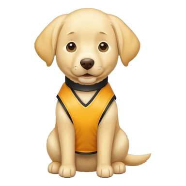 This yellow lab dog wearing a vest sticker