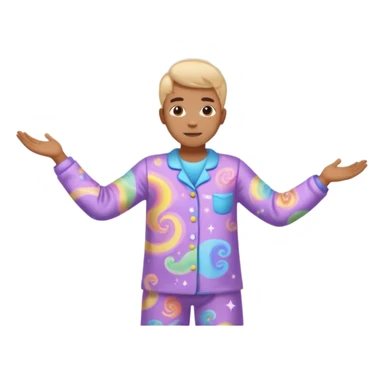 person in pajamas with arms spread apart, multicolored swirling cloud of dreams above their head sticker