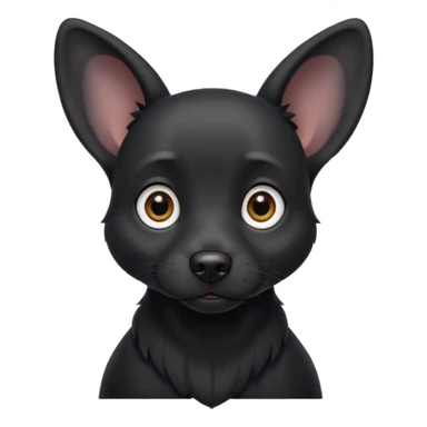 Shadow is a black dog with big upright ears and bright, expressive eyes. He has a sleek, dark coat and a calm but alert look. His face is gentle and intelligent, with a slightly curious expression. Shadow looks loyal, attentive, and a little playful, giving off both a protective and affectionate  sticker