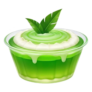 Cinematic Realistic Coconut Pandan Jelly Dessert Emoji, showcasing a delicate, translucent jelly infused with coconut and pandan rendered with lifelike detail and soft, tropical lighting. sticker