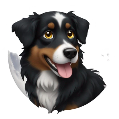 Small black australian shepherd dog moon sticker