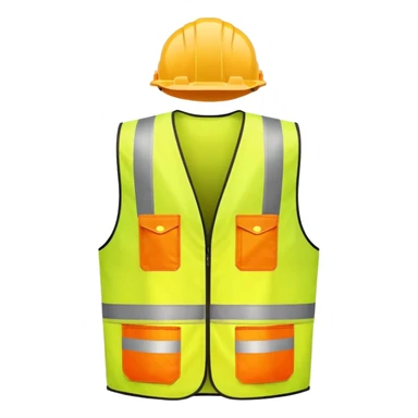 orange safety vest with bright yellow reflective stripes, construction site workwear, emoji style sticker